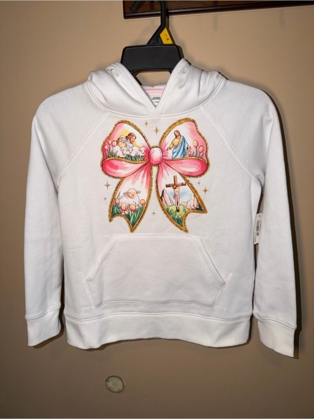 NWT Amazon Essentials Youth Christian Bow Graphic Hoodie